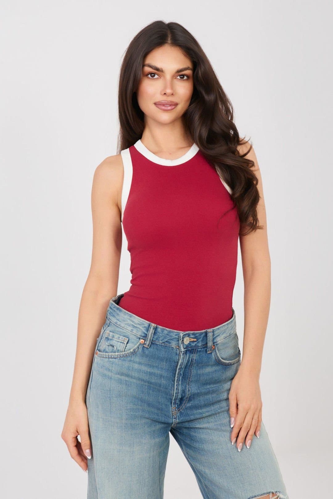 Love Lace Love Lace Red Cotton Elastane Tank Top