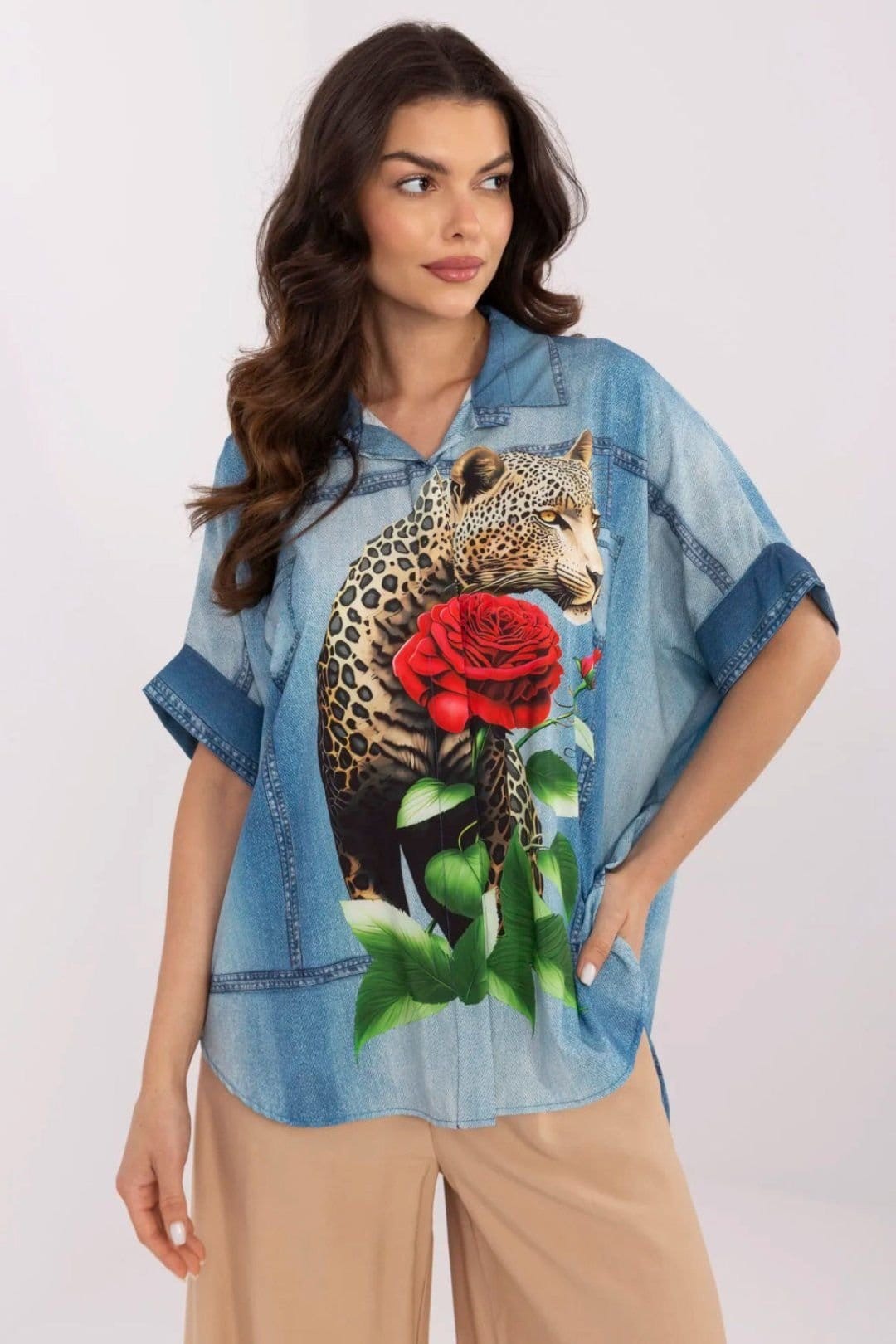 Love Lace Blue Printed Viscose Blend Shirt