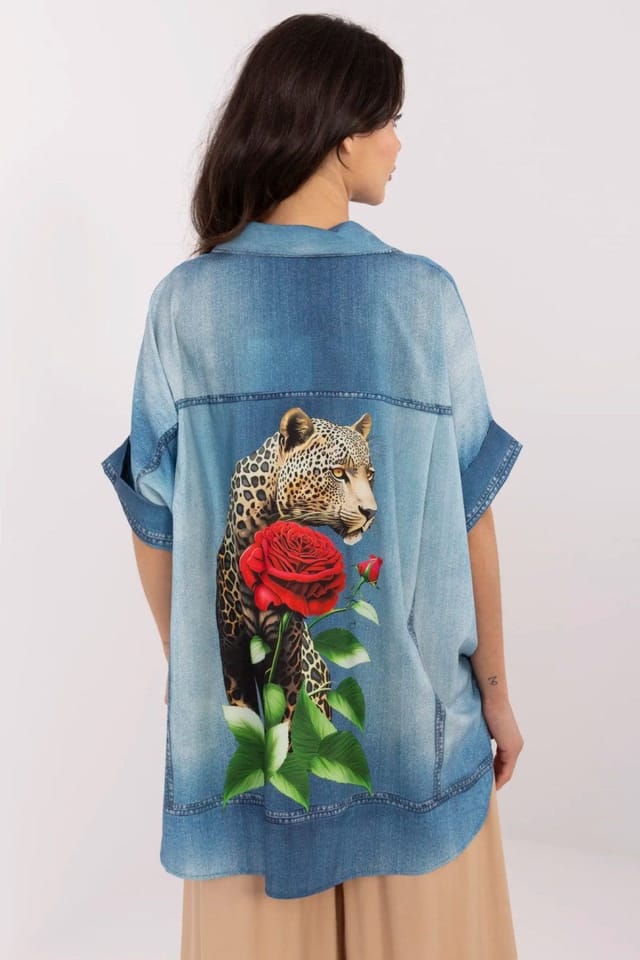 Love Lace Love Lace Women's Casual Viscose Blend Long Sleeve Shirt Print in Blue - 3