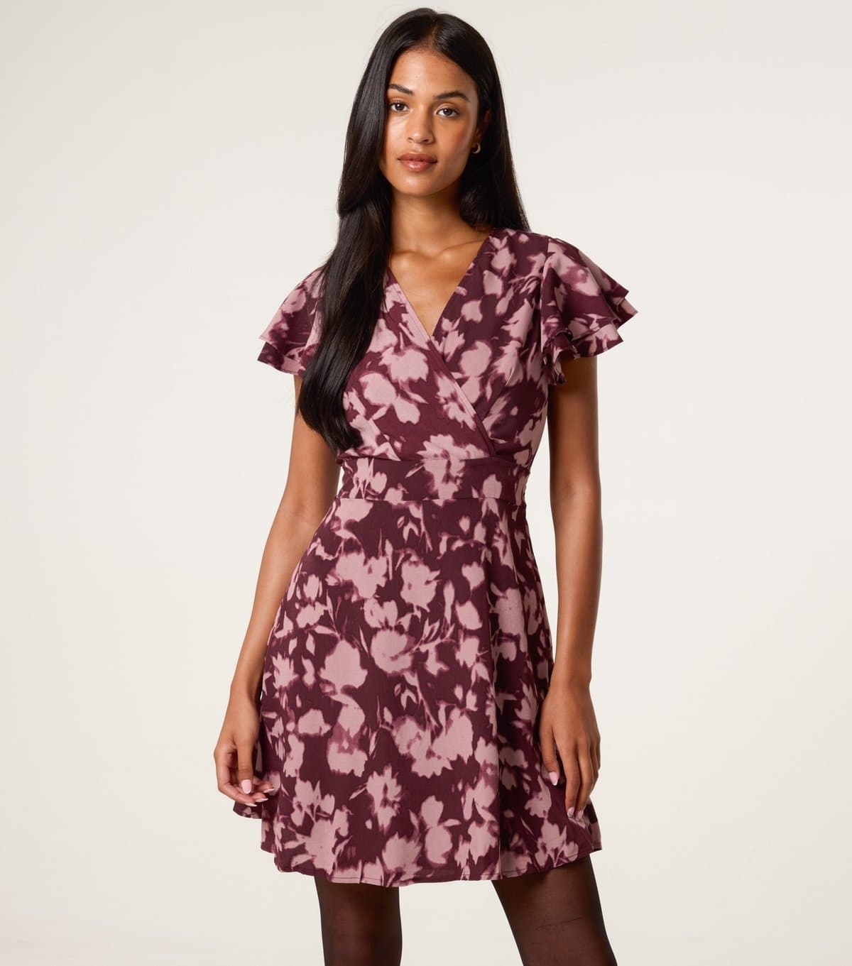 Blue Vanilla Women's Burgundy Floral Print Mini Dress Blue Vanilla New Look