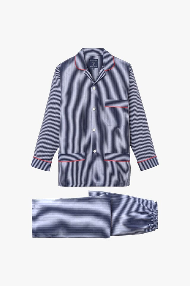 British Boxers British Boxers Men's "Winchester" Stripe Crisp Cotton Pyjama Set in Navy - 2