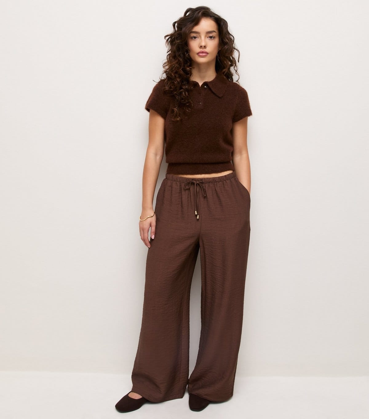 Women's Petite Dark Brown Toggle Wide Leg Trousers New Look