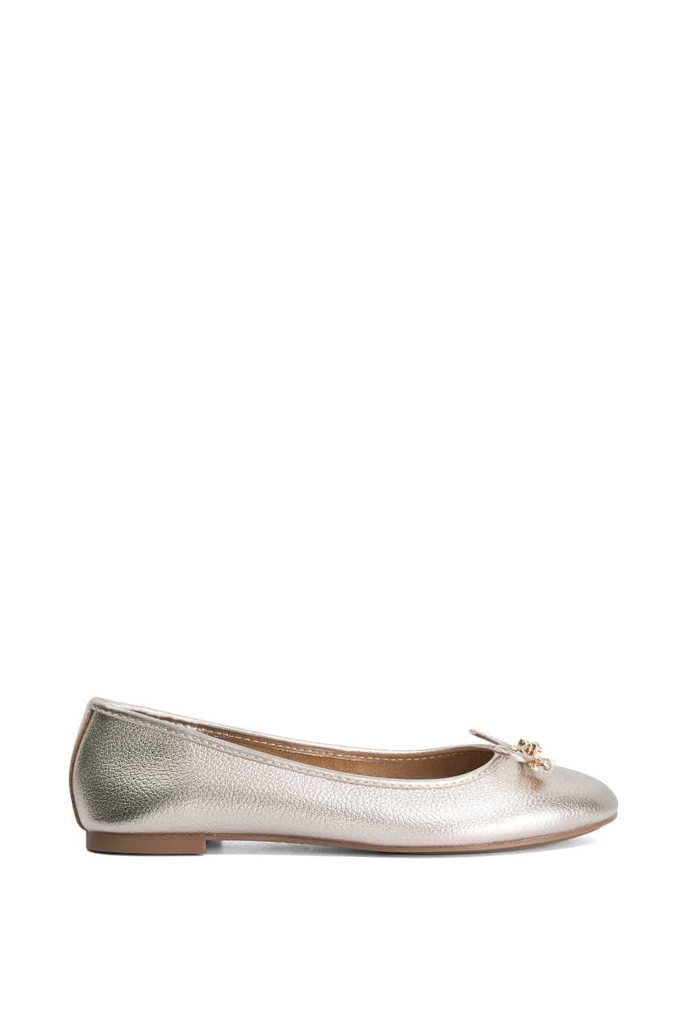Dune London Dune London Women's Wide Fit 'Hallo' Leather Ballet Pumps in Metallics