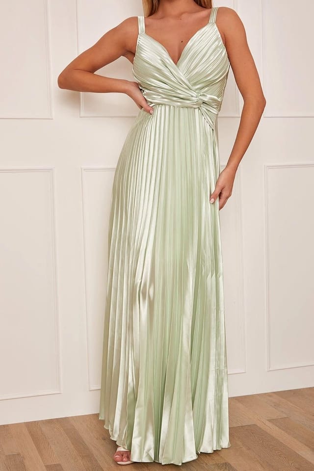 chi chi london Chi Chi London Women's Satin Pleated Wrap Maxi Dress in Mint - 3