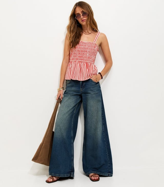New Look Women's Red Cotton Striped Seersucker Shirred Cami Top New Look - 3