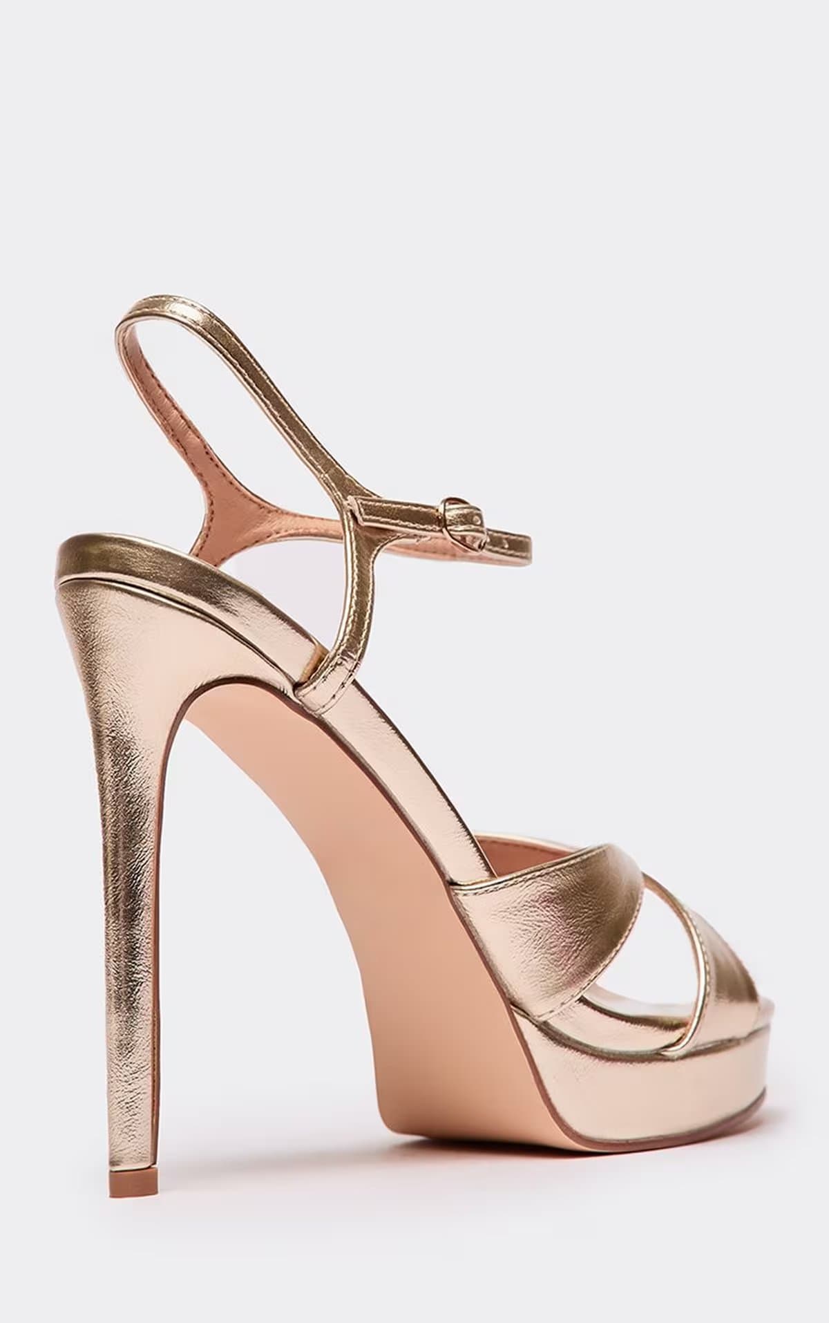 EGO Raddix Cross Strap Platform Stiletto Heel In Gold Faux Leather, Women's Size UK 3