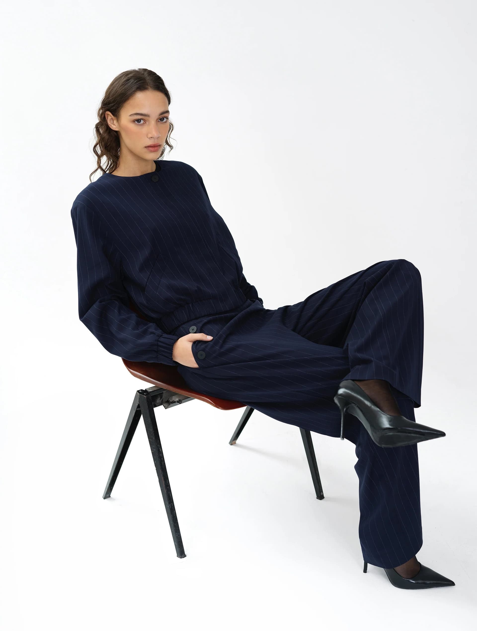 French Connection French Connection Navy Pinstripe Bomber Jacket