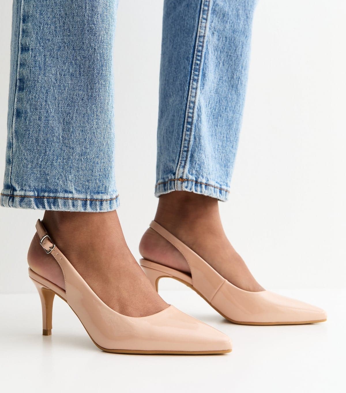 New Look Women's Pink Faux Leather Slingback Stiletto Court Shoes Vegan New Look