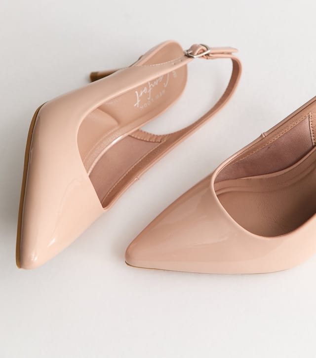 New Look Women's Pink Faux Leather Slingback Stiletto Court Shoes Vegan New Look - 3