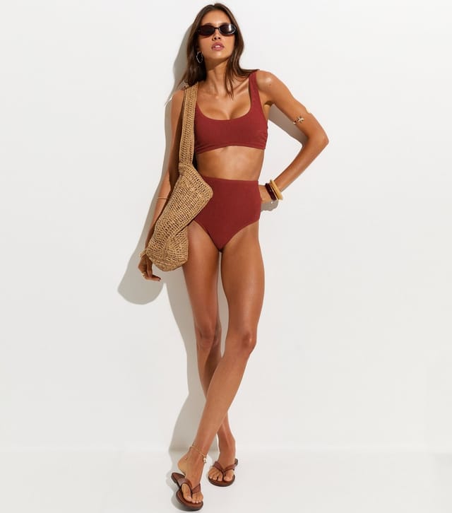 New Look Women's Rust Crinkled High Waist Bikini Bottoms New Look - 3