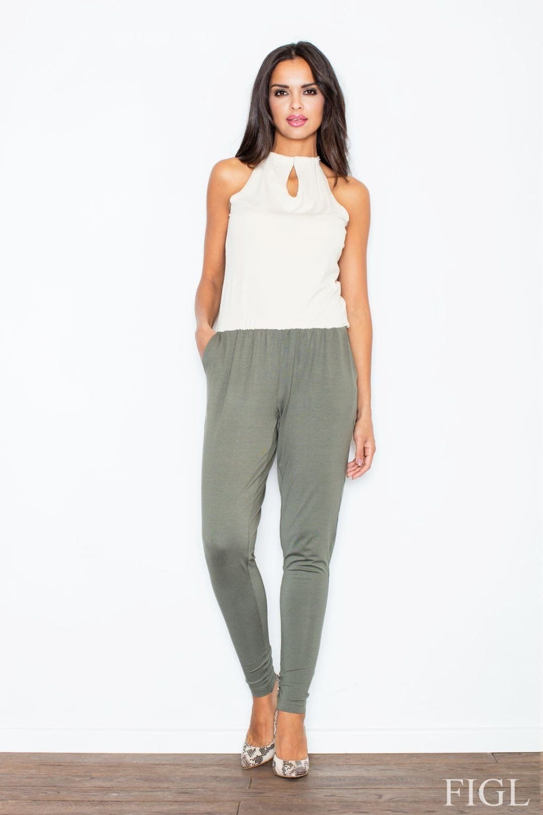 Love Lace Love Lace Women's Two Tone Draping Figure Suit with Tie Back in Green - 1