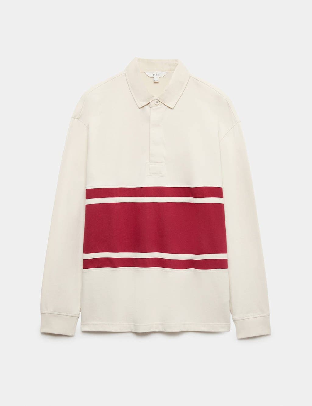 Marks & Spencer M&S Pure Cotton Chest Stripe Rugby Ecru