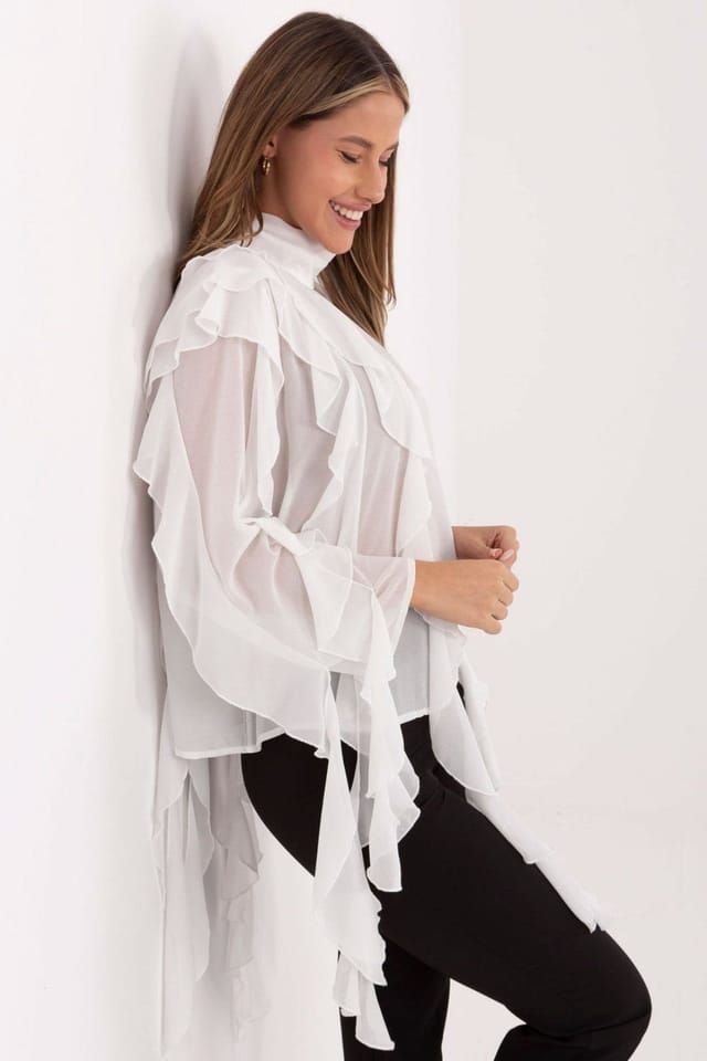 Love Lace Love Lace Women's Elegant Viscose Polyester Turtleneck Blouse in White - 2