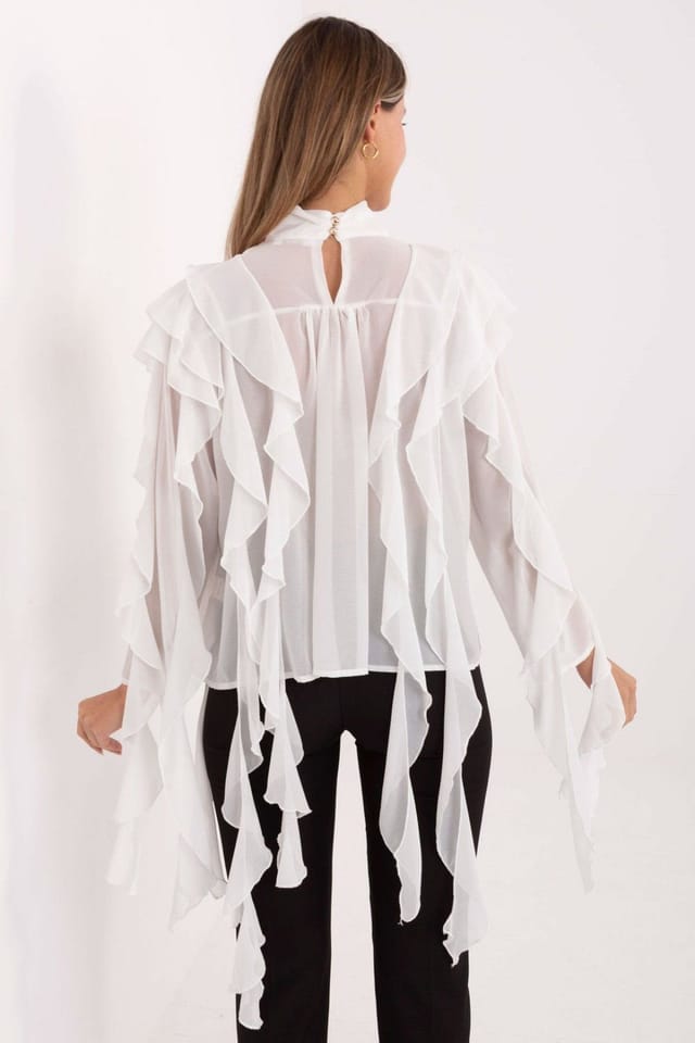 Love Lace Love Lace Women's Elegant Viscose Polyester Turtleneck Blouse in White - 3