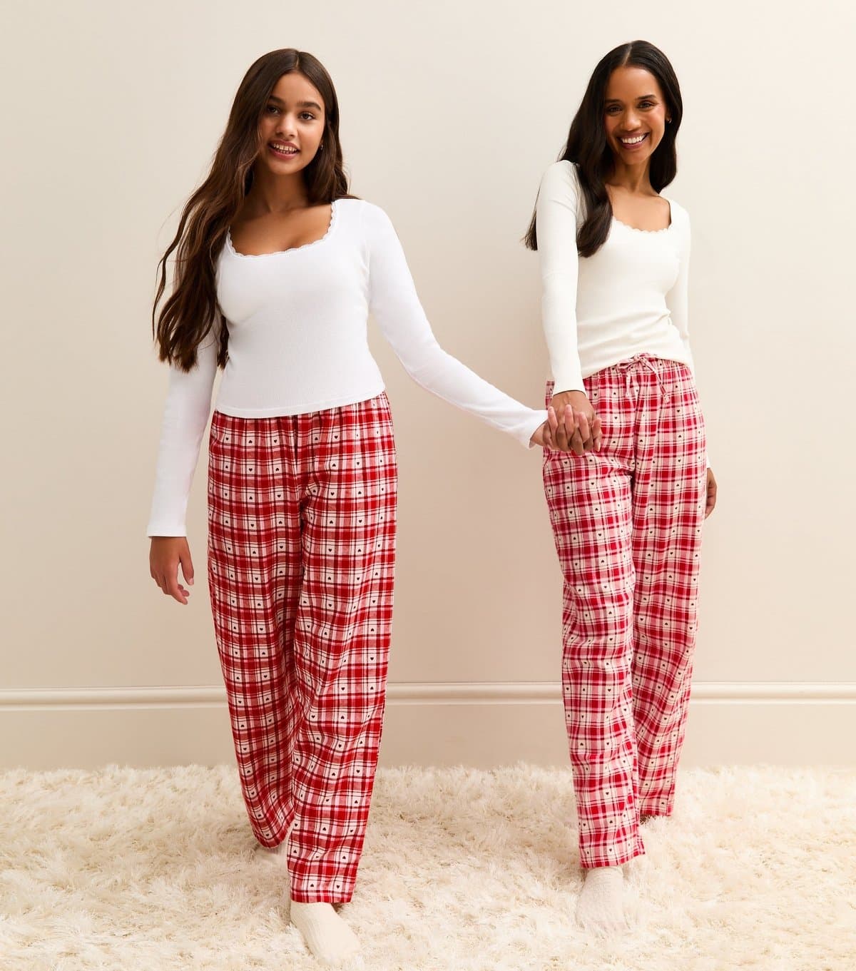 New Look Girls' Red Long Sleeve Top and Check Trousers Pyjama Set New Look