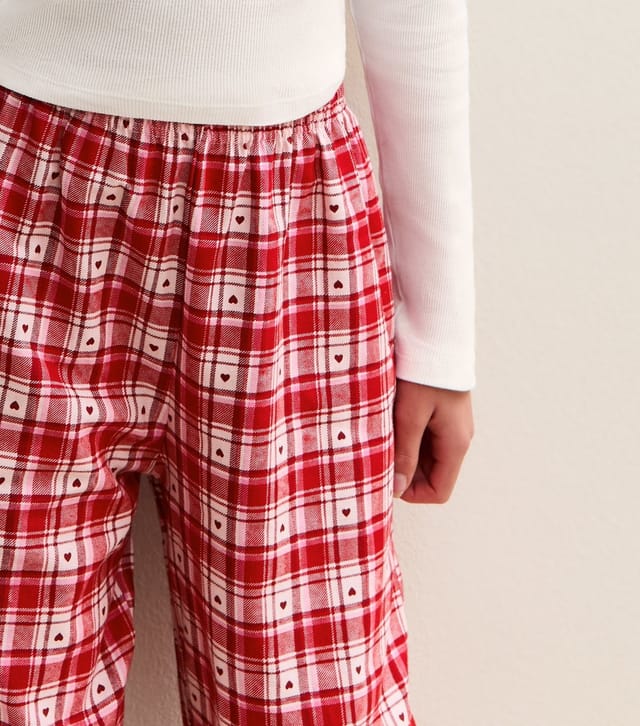 New Look Girls' Red Long Sleeve Top and Check Trousers Pyjama Set New Look - 3