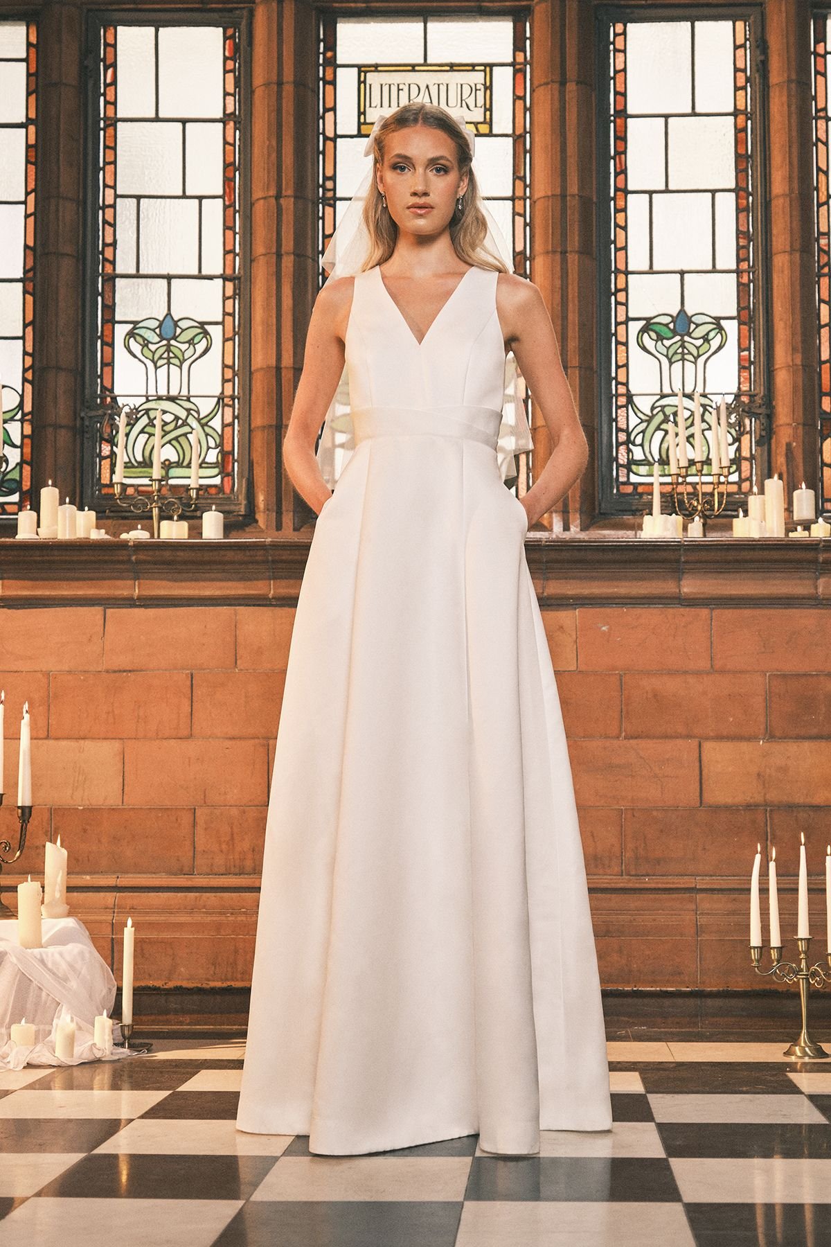 Coast Coast Women's Satin Plunge V Neck Maxi Wedding Dress with Back Bow Detail in Ivory - 2