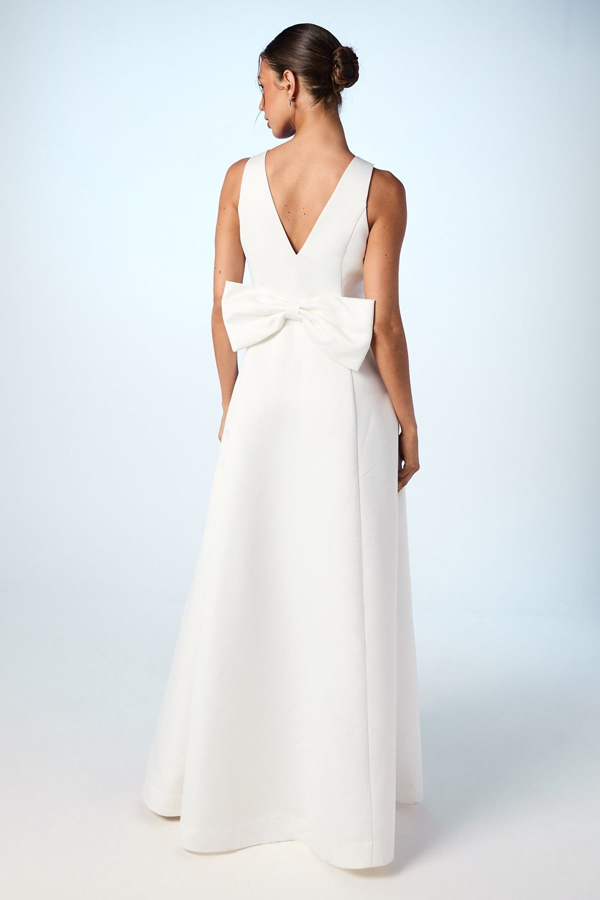 Coast Coast Women's Satin Plunge V Neck Maxi Wedding Dress with Back Bow Detail in Ivory - 3