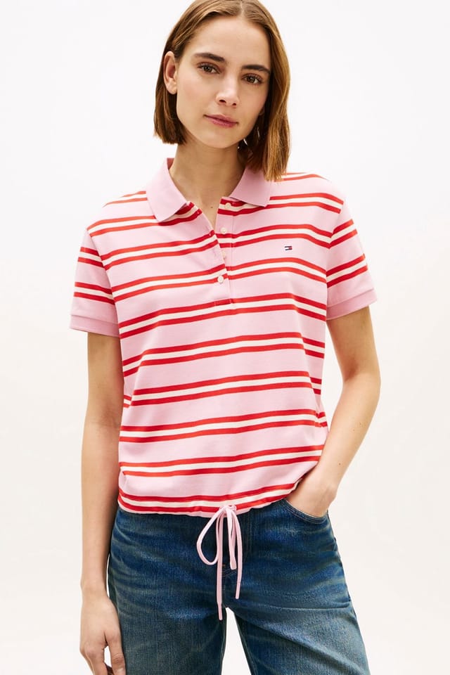 Tommy Hilfiger Tommy Hilfiger Women's Multistripe Modern Ss Polo Preppy Stripe Bonita Pink Fireworks - 2