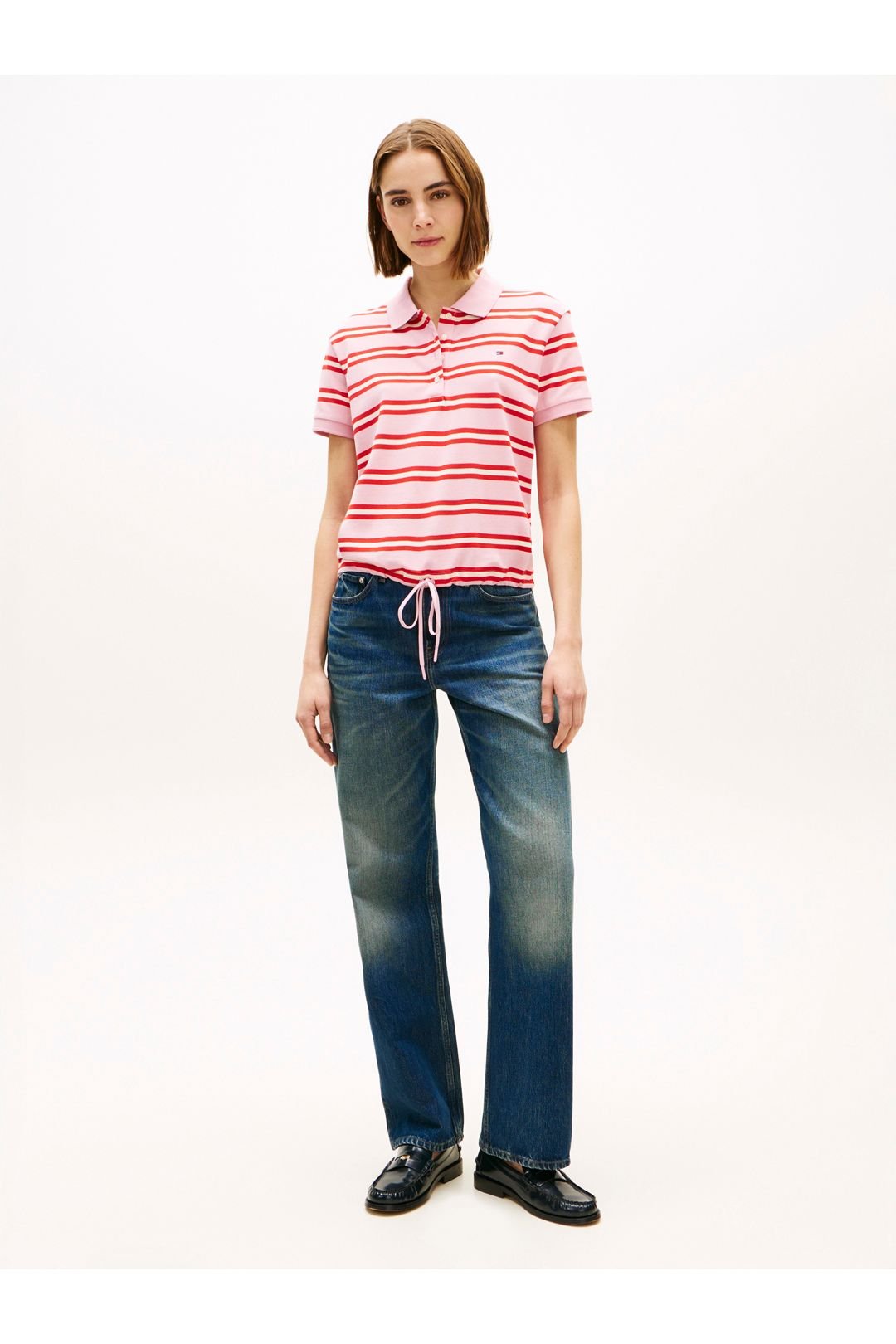 Tommy Hilfiger Tommy Hilfiger Women's Multistripe Modern Ss Polo Preppy Stripe Bonita Pink Fireworks - 3