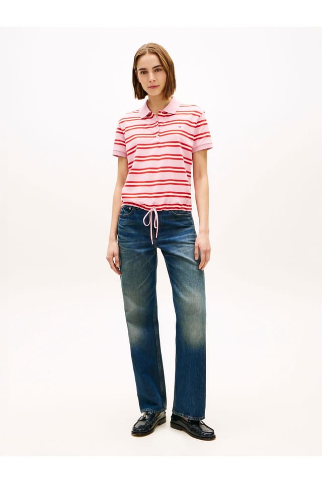 Tommy Hilfiger Tommy Hilfiger Women's Multistripe Modern Ss Polo Preppy Stripe Bonita Pink Fireworks - 3