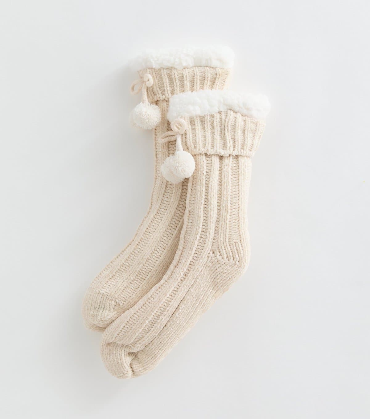 New Look Cream Chenille Knit Fleece Lined Slipper Socks New Look