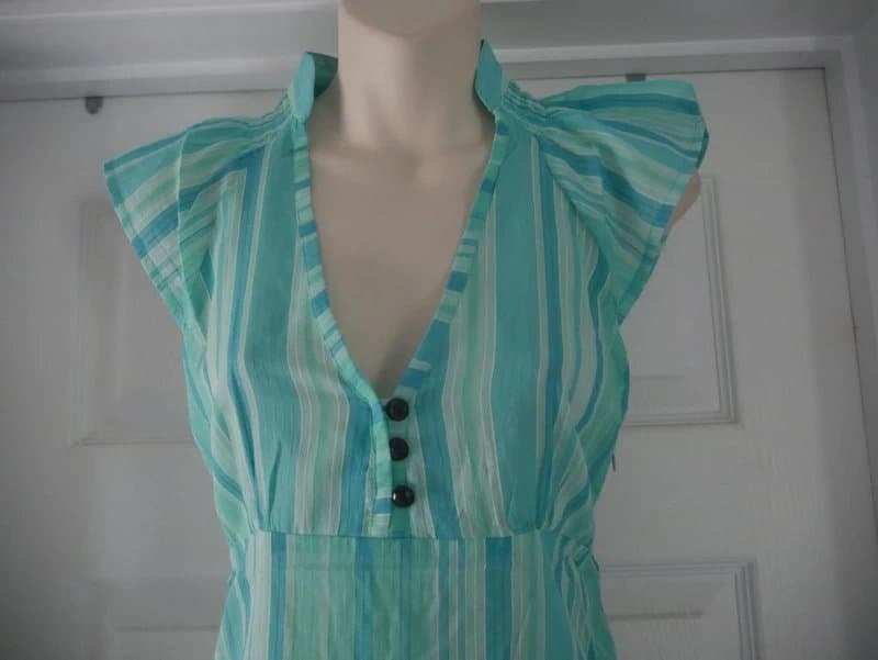 Carbon Carbon Dress Ladies Size 14 Green Stripe Light Cotton Summer Holiday Tea Dress