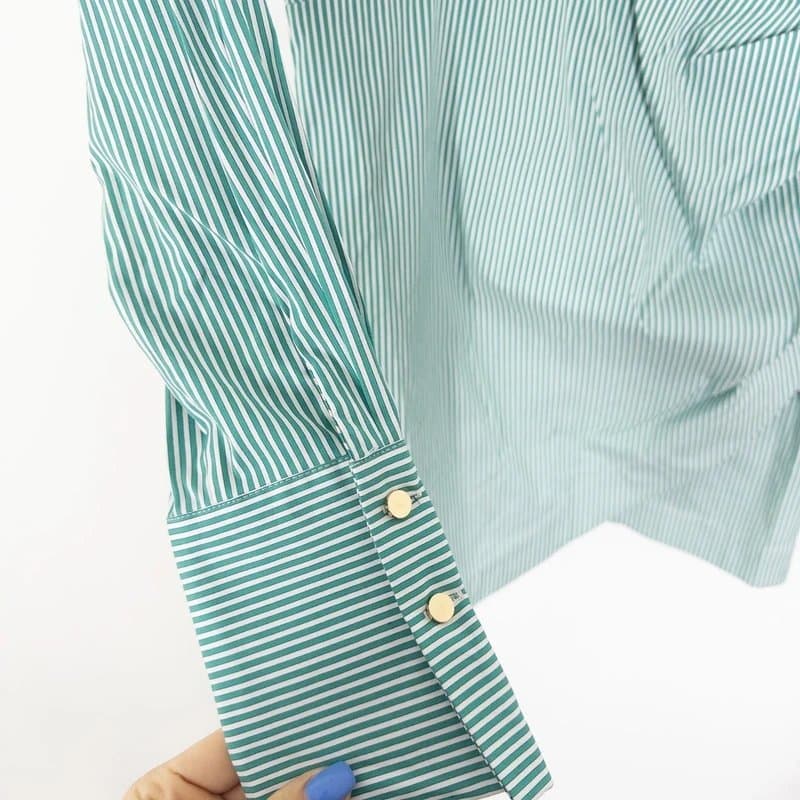 Karen Millen Karen Millen Striped Mini Shirt Dress Size 10 Green Wrap Long Sleeve Cotton