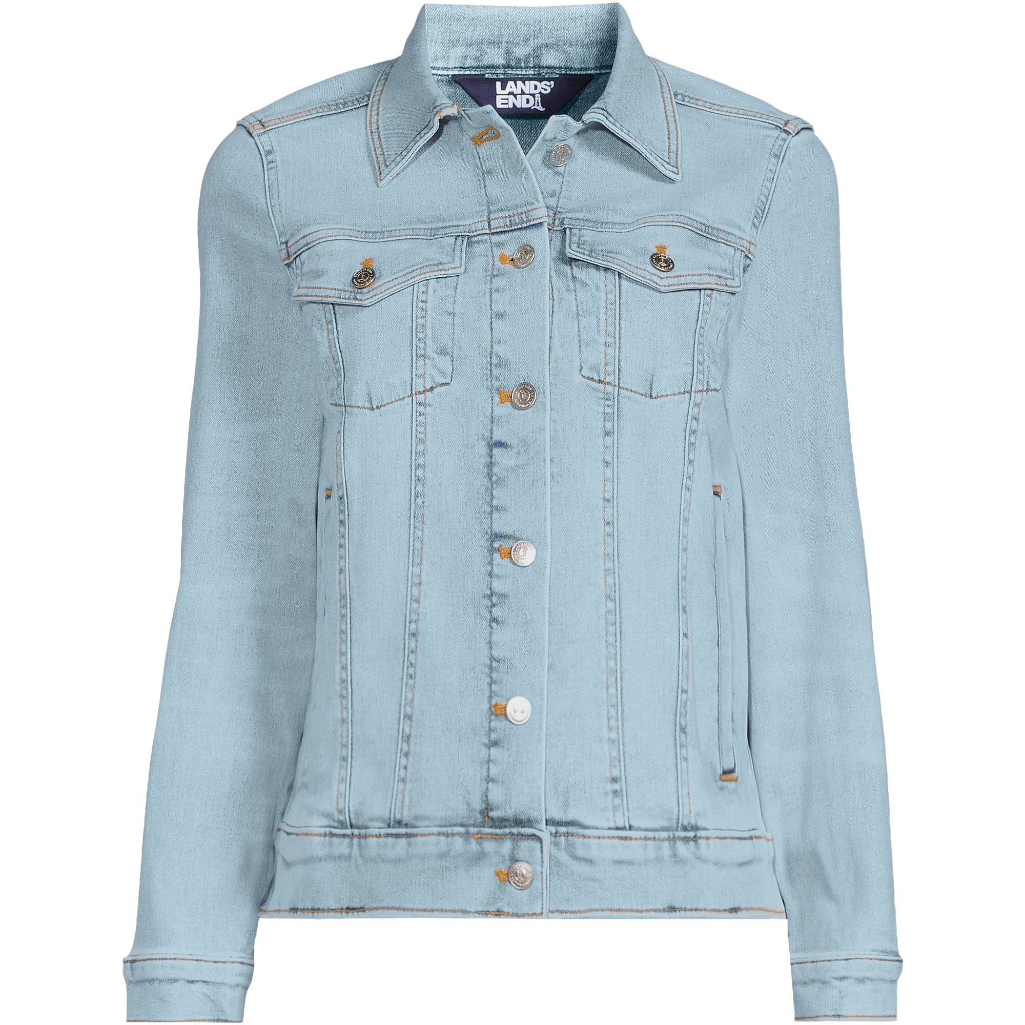 lands end Lands' End Women's Plus Denim Trucker Jacket in Light Blue - 3