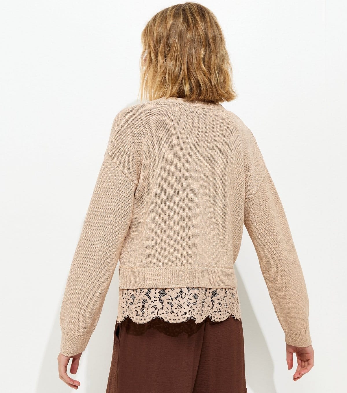 New Look Women's Stone Lace Trim V-Neck Cardigan New Look - 4