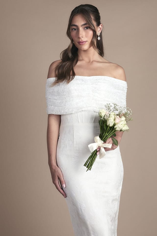 Coast Coast Women's Lisa Tan Bandeau Jacquard Column Midi Wedding Dress in Ivory - 2