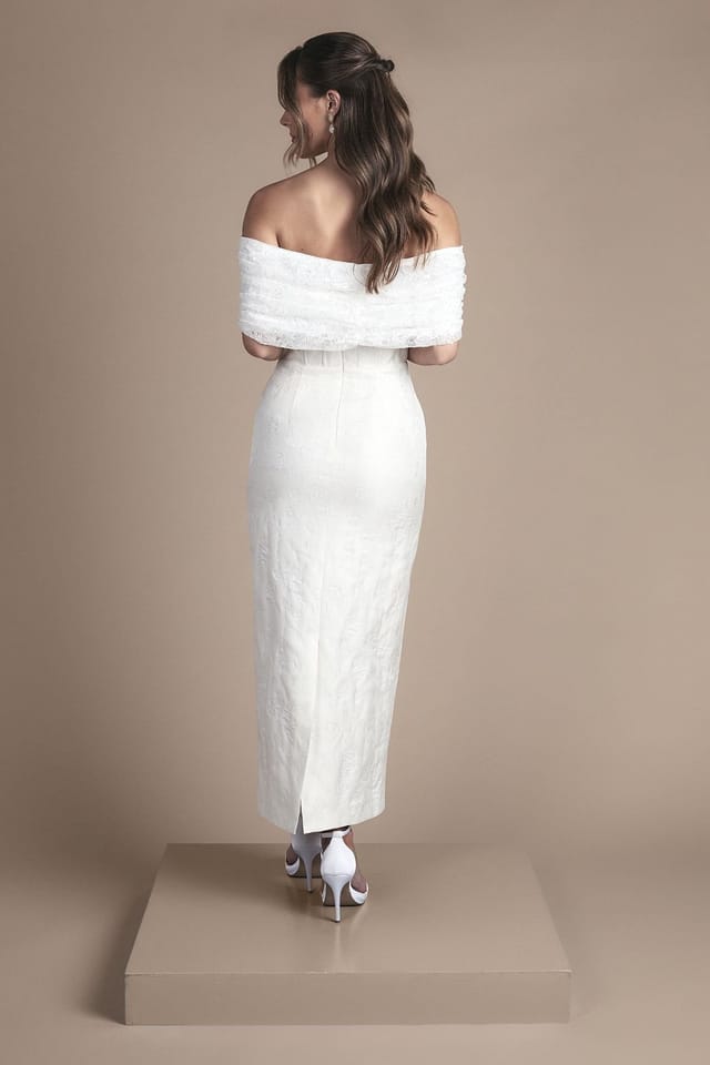 Coast Coast Women's Lisa Tan Bandeau Jacquard Column Midi Wedding Dress in Ivory - 3