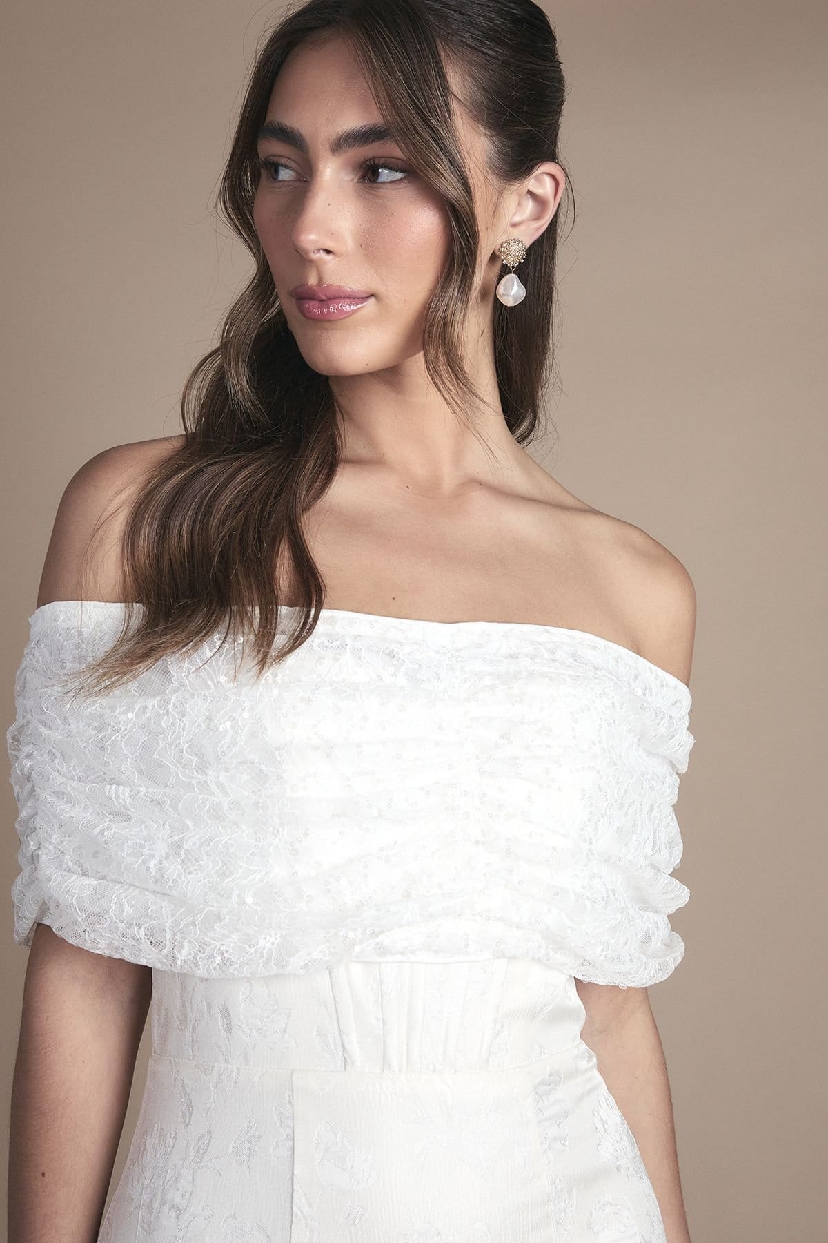 Coast Coast Women's Lisa Tan Bandeau Jacquard Column Midi Wedding Dress in Ivory - 4