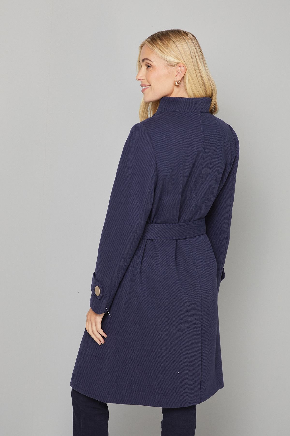 Wallis Wallis Women's Petite Funnel Neck Tie Belt Coat in Navy - 3
