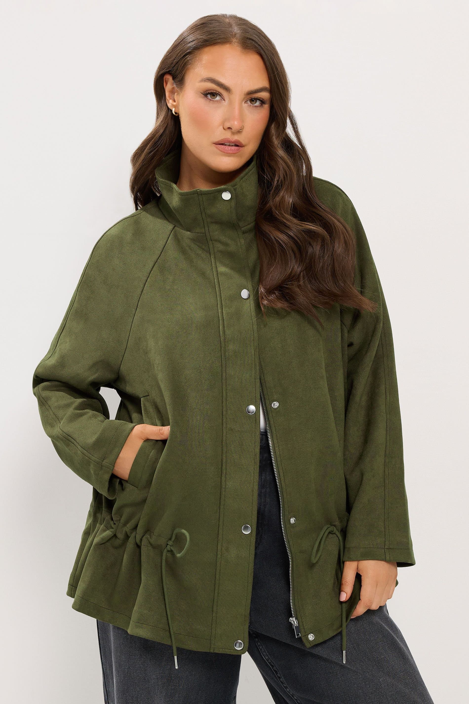Yours Yours Women's Suedette Draw Cord Jacket in Green
