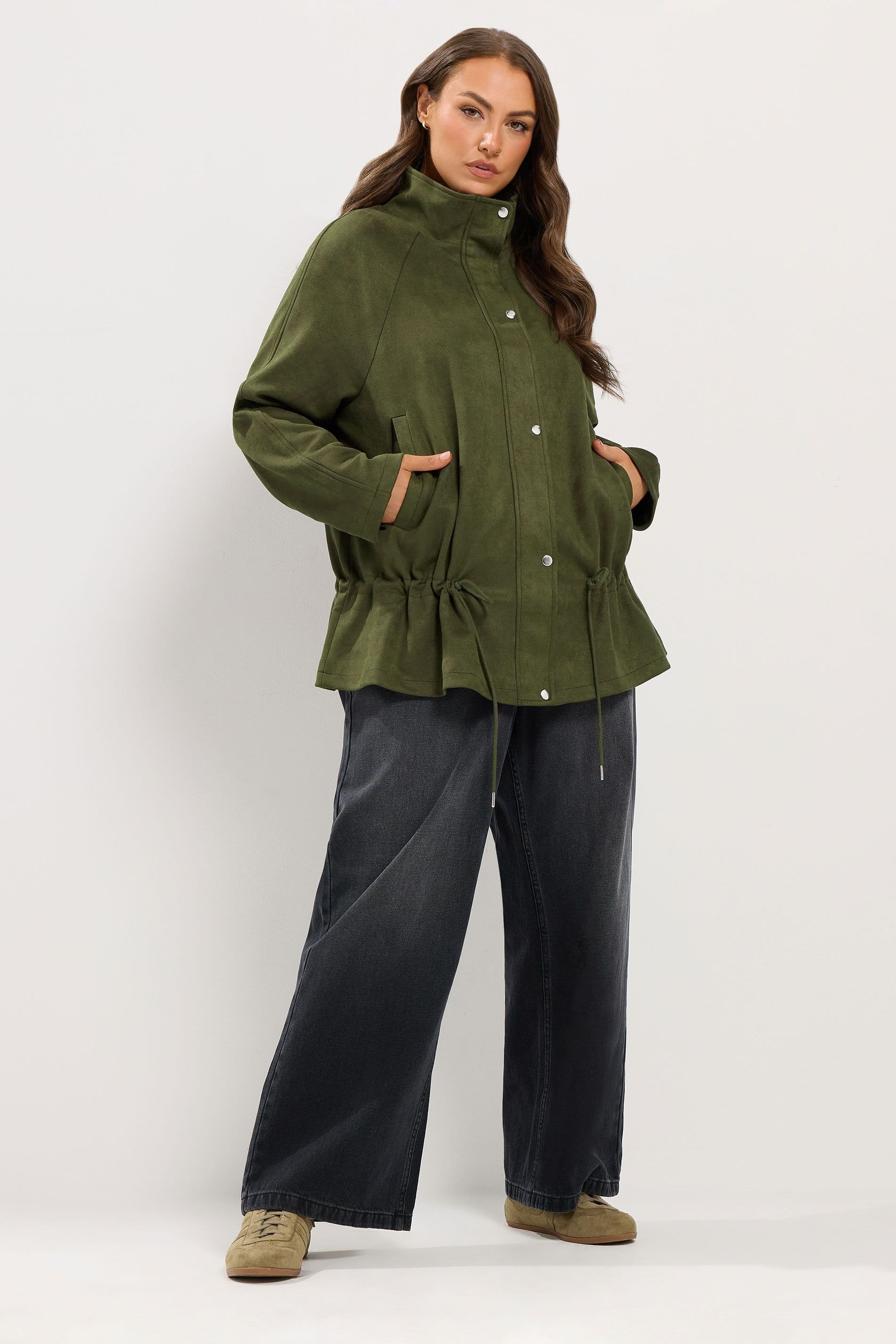 Yours Yours Women's Suedette Draw Cord Jacket in Green - 4