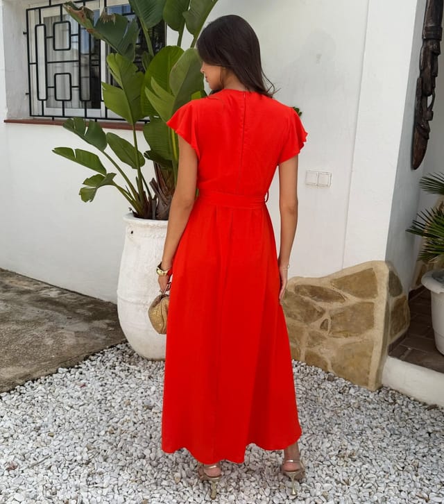 AX Paris Women's Burnt Orange Flutter Sleeve Belted Midi Dress AX Paris New Look - 3