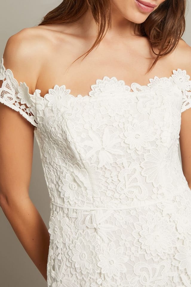 Monsoon Monsoon Women's Clare Floral Embroidered Bardot Wedding Dress Ivory - 2
