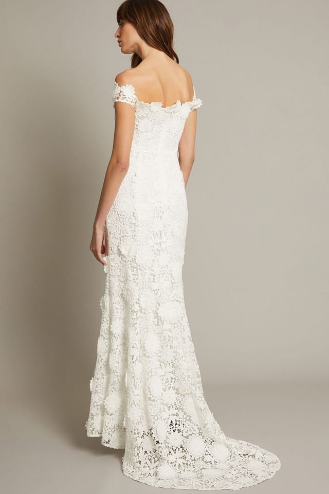 Monsoon Monsoon Women's Clare Floral Embroidered Bardot Wedding Dress Ivory - 3