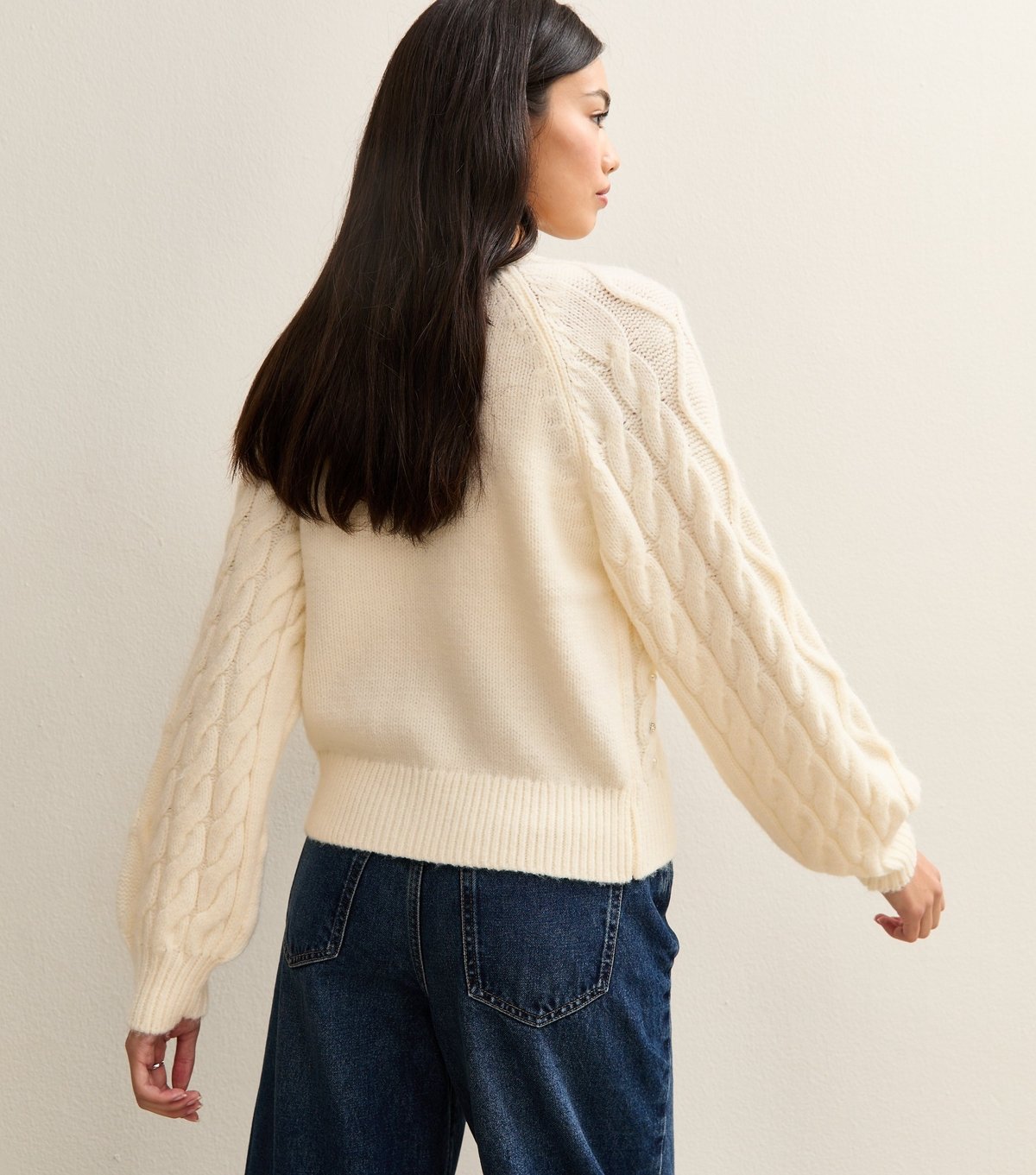 New Look Women's Off White Cable Knit Sequin Embellished Cardigan New Look - 4