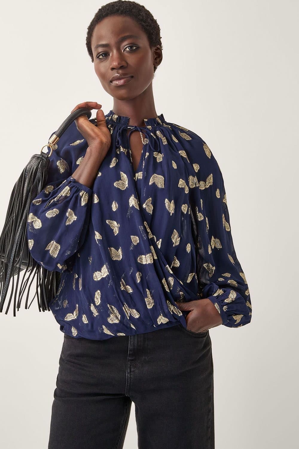 Monsoon Monsoon Blue Leaf Print Wrap Blouse