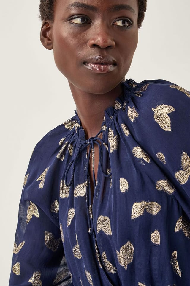 Monsoon Monsoon Women's Angela Leaf Print Wrap Blouse Blue - 3