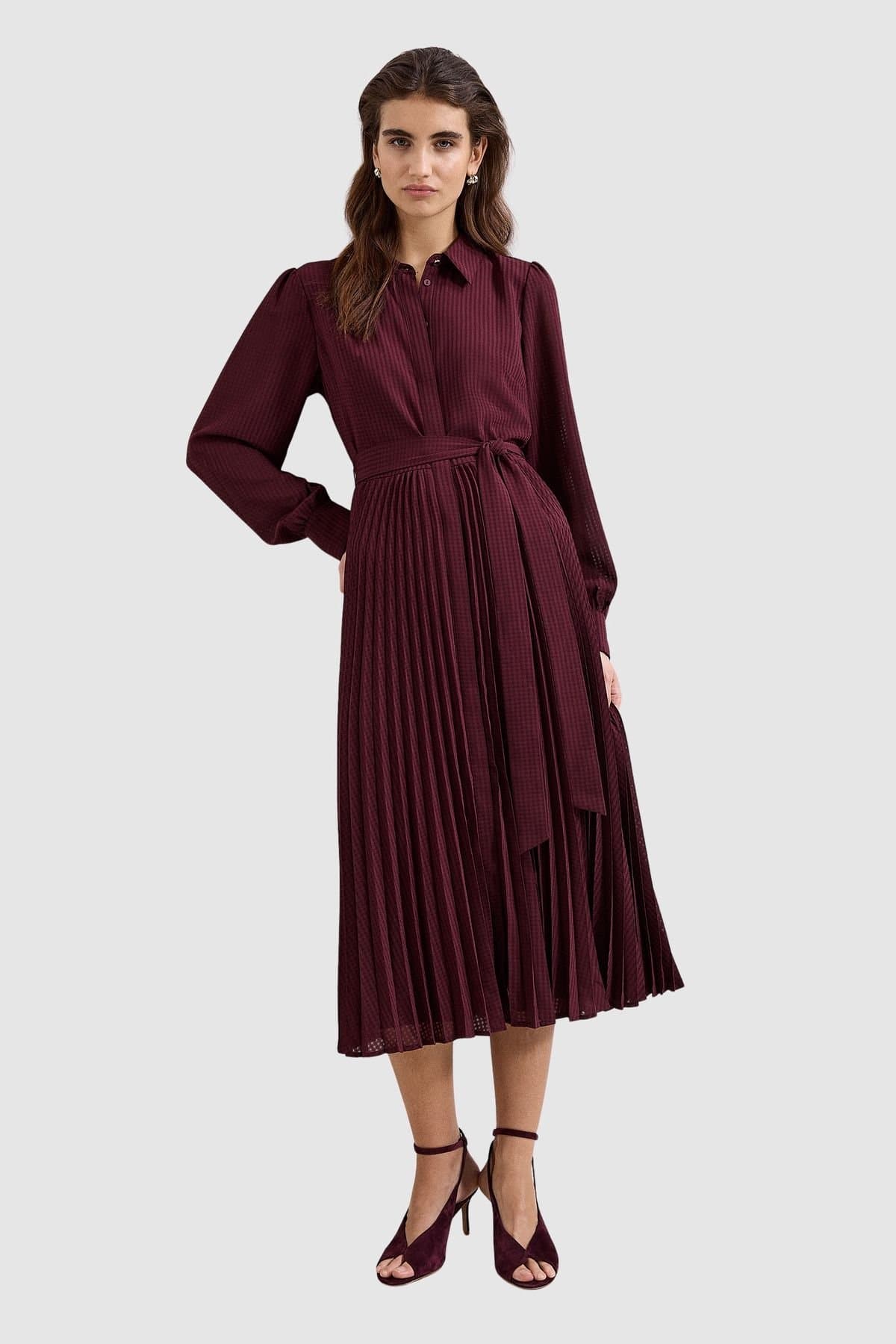 Phase Eight Phase Eight Women's Ren Pleated Midi Shirt Dress in Wine