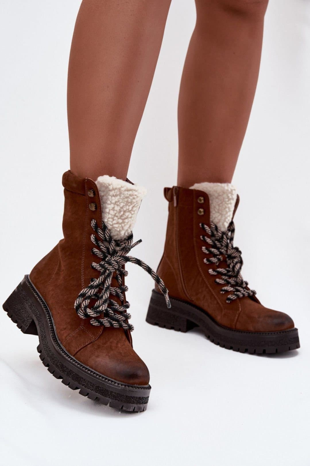 Love Lace Love Lace Women's Trapper Faux Lace Zip Ankle Boots for Autumn Winter in Brown