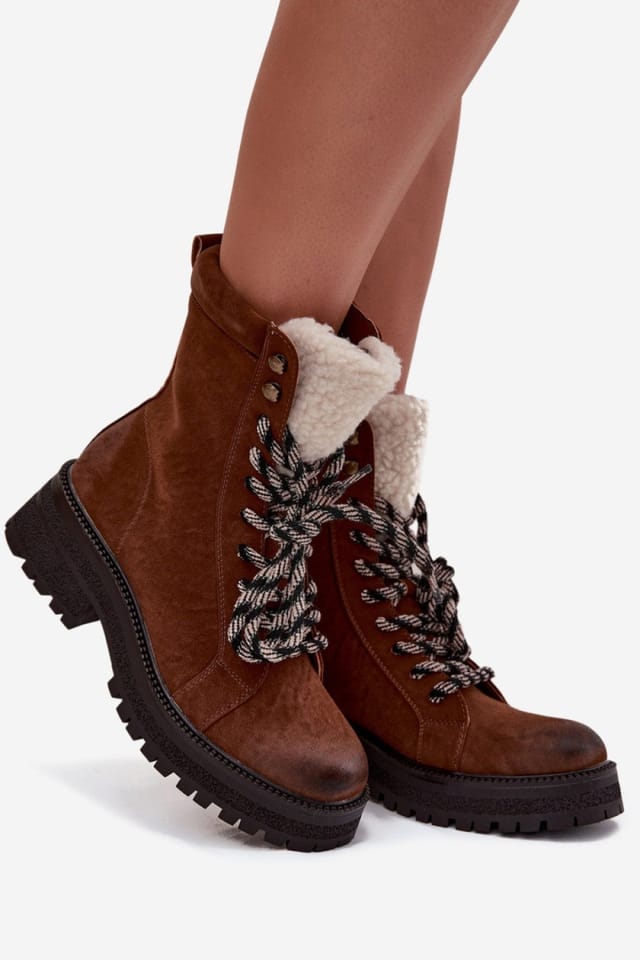Love Lace Love Lace Women's Trapper Faux Lace Zip Ankle Boots for Autumn Winter in Brown - 2