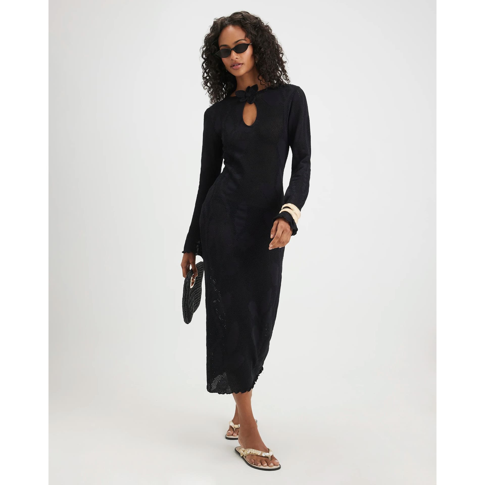 River Island River Island Womens Black Crochet Floral Maxi Dress