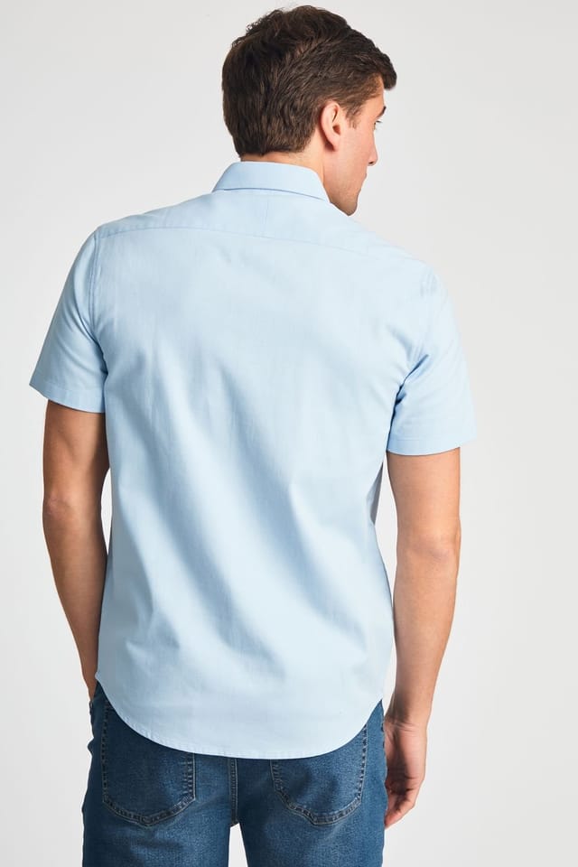 Tokyo Laundry Tokyo Laundry Men's Cotton Short Sleeved Button-Up Oxford Shirt in Blue - 2