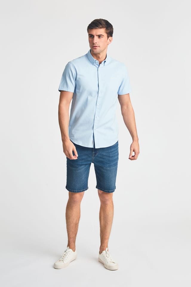 Tokyo Laundry Tokyo Laundry Men's Cotton Short Sleeved Button-Up Oxford Shirt in Blue - 3