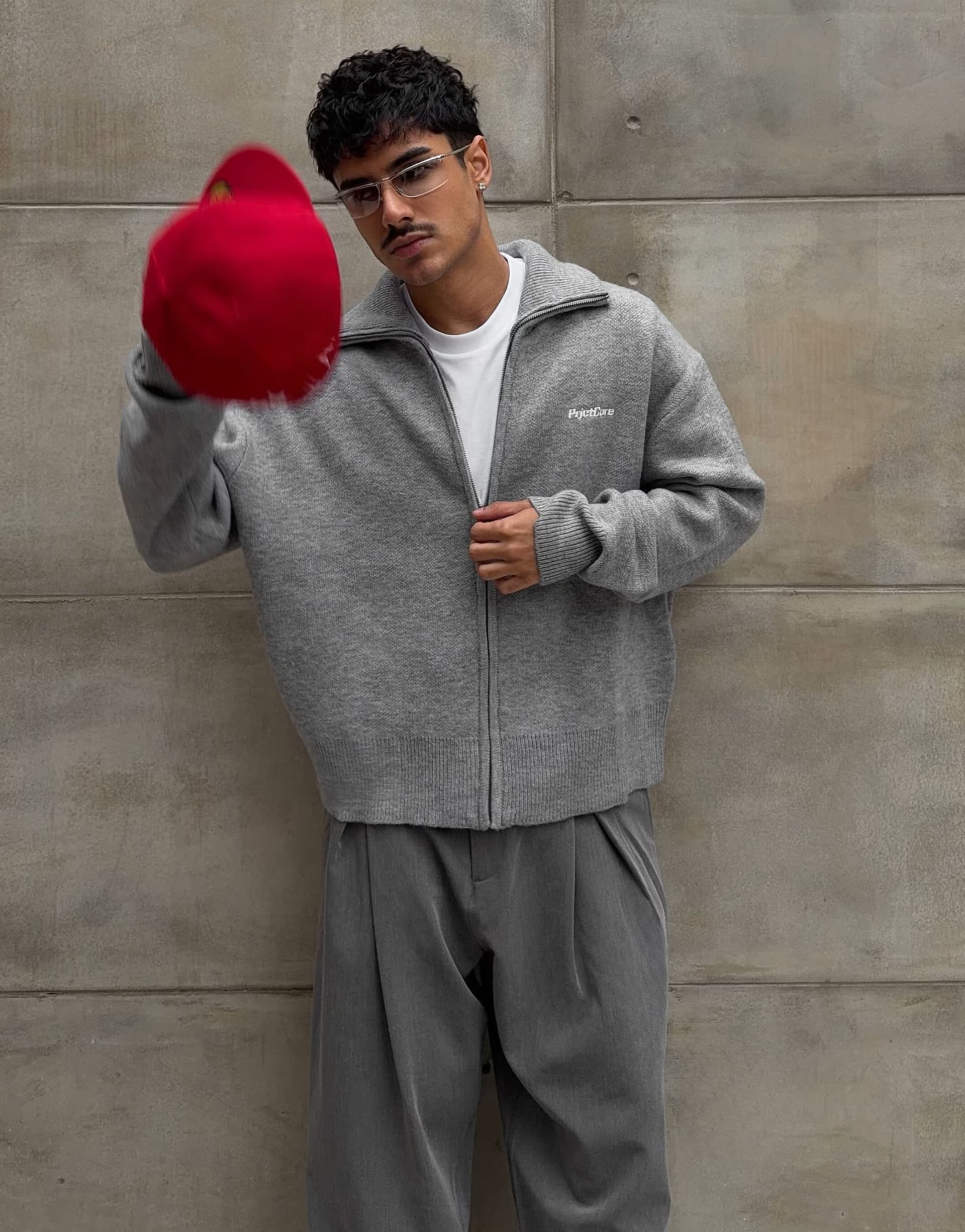 ASOS Bershka Boxy zip-up knit jacket in grey