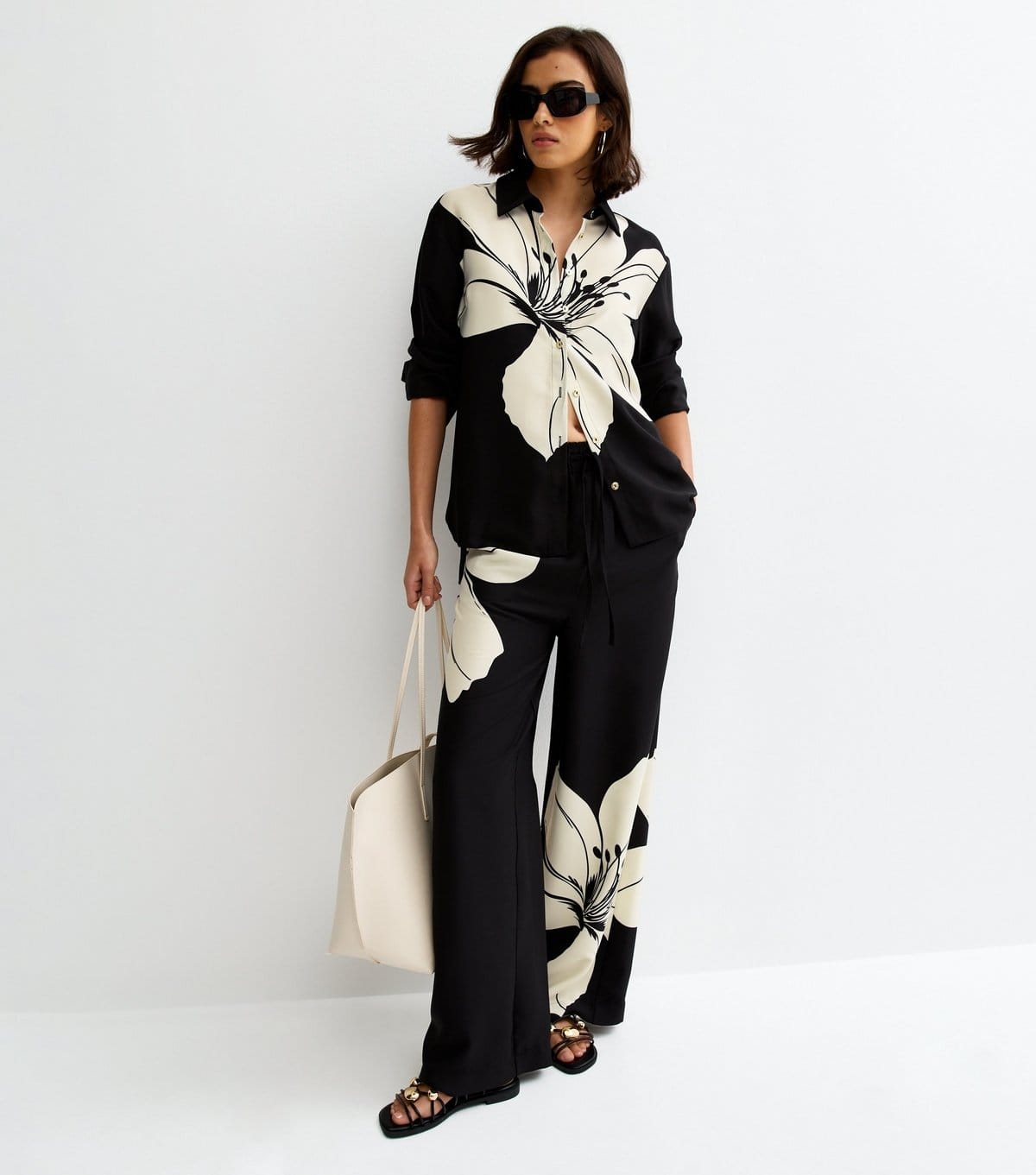 New Look Black Floral Print Long Sleeve Shirt